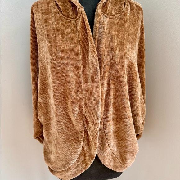 BB Dakota Brown Crushed Velvet Batwing Open‎ Front Hooded Casual Cardigan, M - Picture 5 of 10